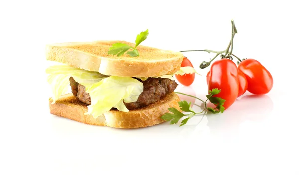 Hamburger mit Fleisch, Salat und Tomaten — Stockfoto