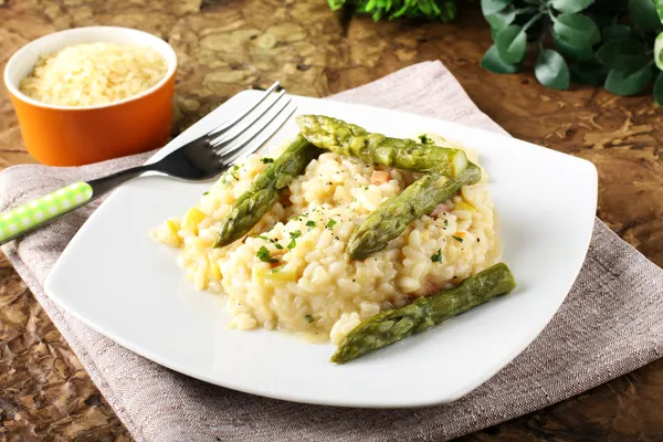 Rice with fresh asparagus — Stock Image Rice with fresh asparagus Stock Photo