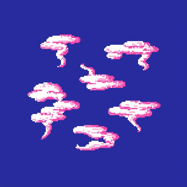 Pixel clouds. Set of different clouds isolated on blue background. Vintage symbol. — стоковый вектор