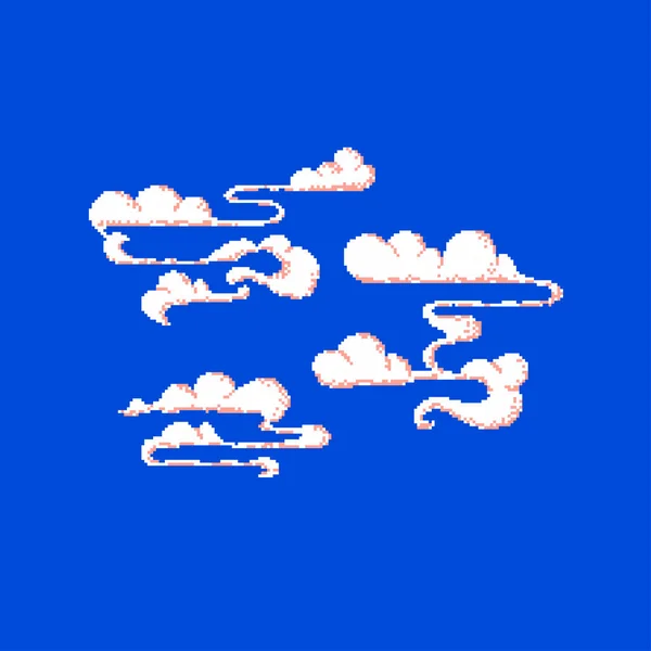 Pixel clouds. Set of different clouds isolated on blue background. Vintage symbol. — Διανυσματικό Αρχείο