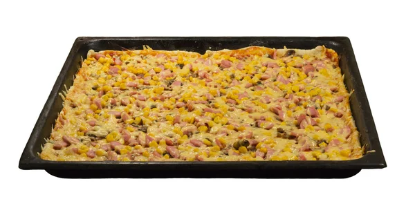 Stor pizza på en plåt — Stockfoto
