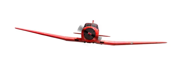 带螺旋桨活塞式发动机的红色特技飞行飞机前视镜 因白人背景而被隔离 — 图库照片