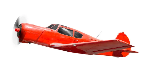 Side View Red Aerobatic Sports Aircraft Piston Engine Rotating Propeller — Stok fotoğraf
