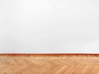 Parquet, wooden floor, and empty white wall clipart