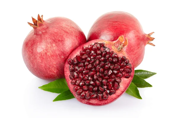 Pomegranate and half with leaves — Stock Photo, Image