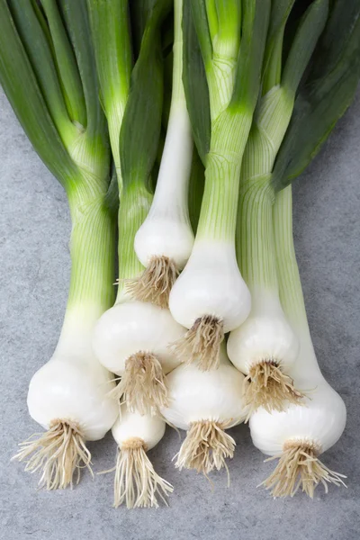 Fresh onions on stone background — Stock Photo, Image