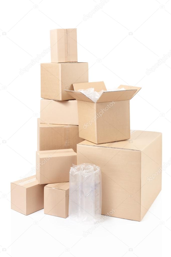 Cardboard boxes stack and packing material