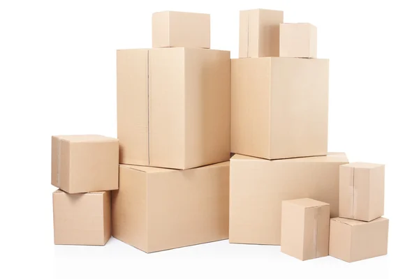 Cardboard boxes stack isolated on white, clipping path — Stock Photo, Image