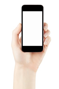 Boş ekranlı akıllı telefonu tutan kadın.