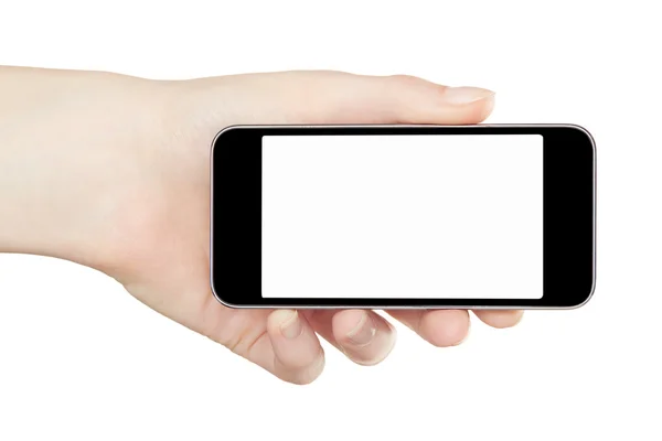 Dispositivo de teléfono inteligente de mano femenina —  Fotos de Stock