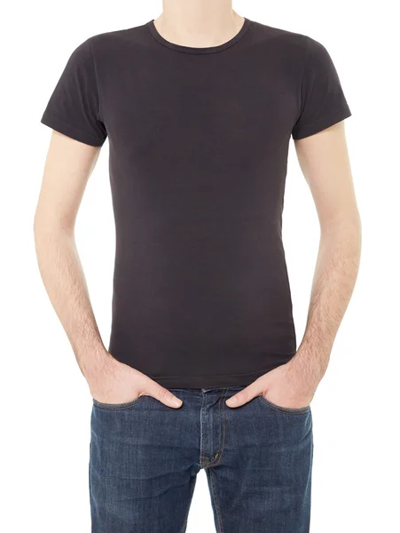 Adam beyaz üzerine siyah t-shirt — Stok fotoğraf