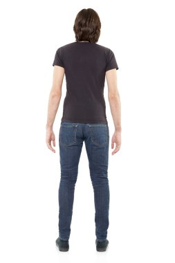 siyah t-shirt üzerine beyaz, kırpma yolu dahil izole adam