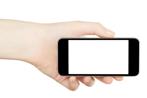 Smartphone na mão feminina, horizontal — Fotografia de Stock