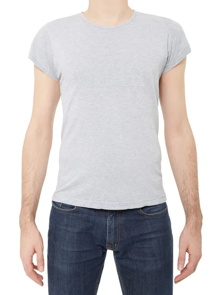 T-shirt gris sur homme sur blanc — Photo