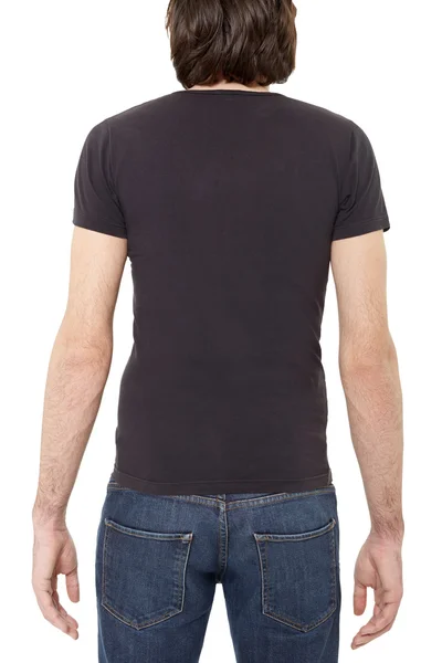 Camiseta negra sobre hombre sobre blanco — Foto de Stock