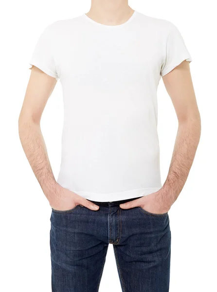 Camiseta blanca sobre hombre sobre blanco — Foto de Stock