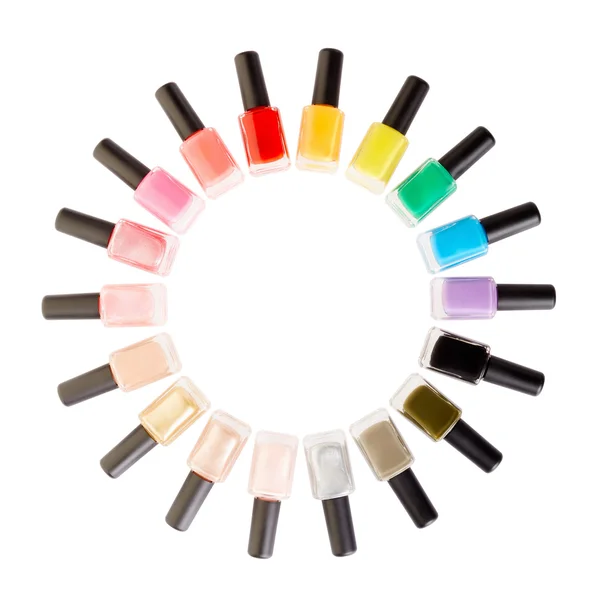 Nail polish colorful bottles circle — Stock Photo, Image