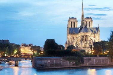 Notre dame de paris Katedrali Fransa alacakaranlıkta