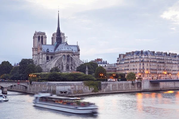 Notre dame de paris katedralen i Frankrike på kvällen — Stockfoto