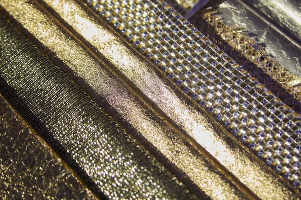 Altın Metalik Deri Numuneleri Doku Arka Planı — Stok fotoğraf