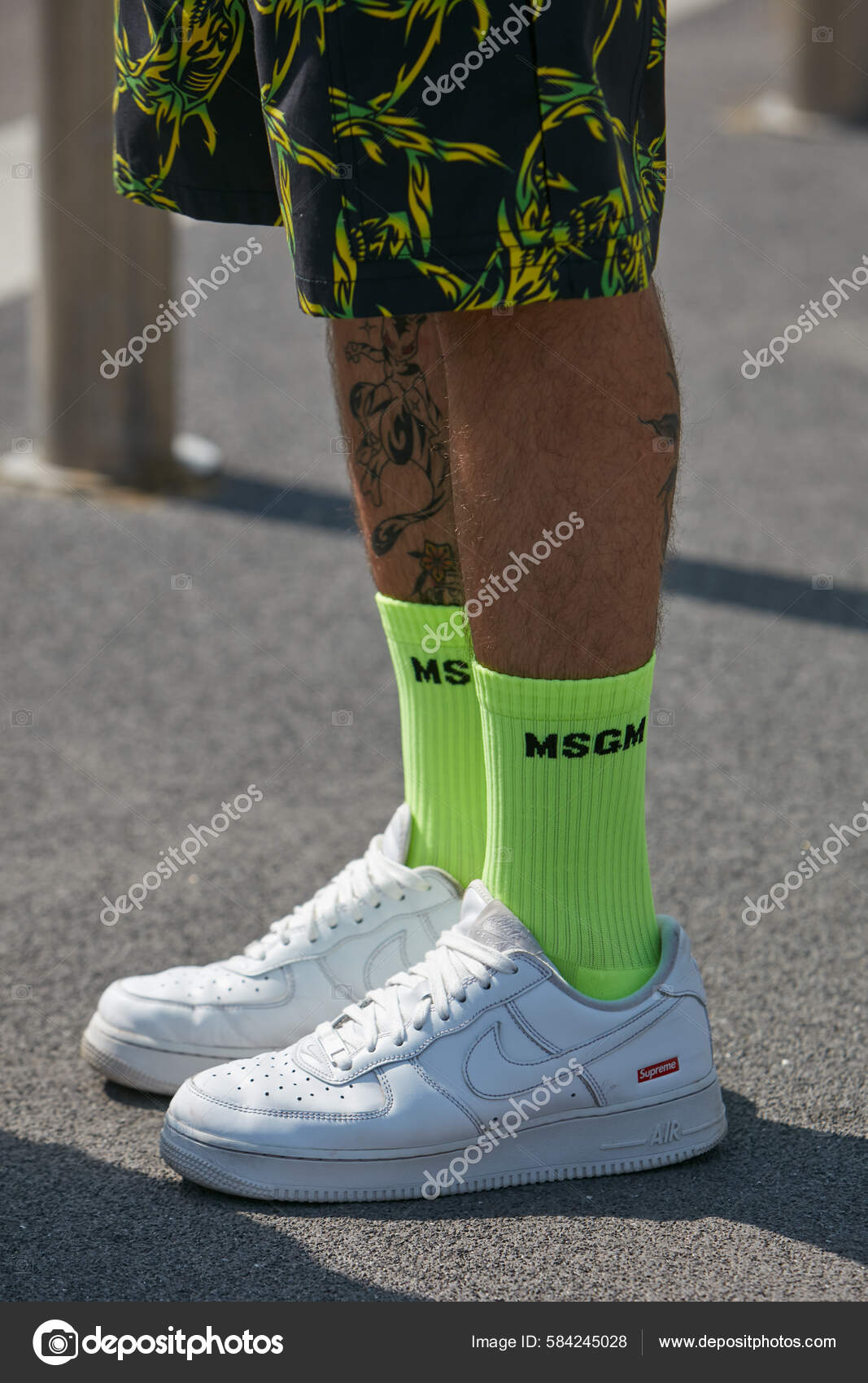Milan Italy June 2022 Man White Nike Supreme Sneakers Green