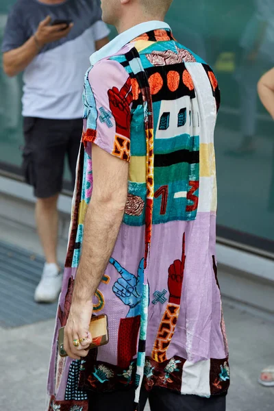 Milan Italy June 2022 Man Colorful Patchwork Jacket Emporio Armani — Stockfoto