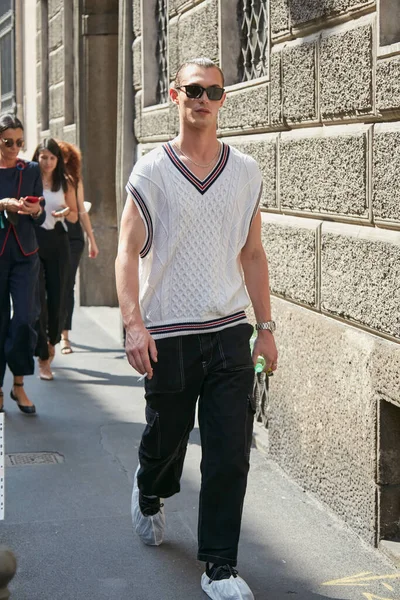 Milan Italy June 2022 Man White Sweater Black Trousers Giorgio — ストック写真