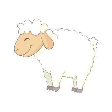 Beyaz arkaplandaki karikatürde Vektör İllüstrasyonu şirin kuzusu