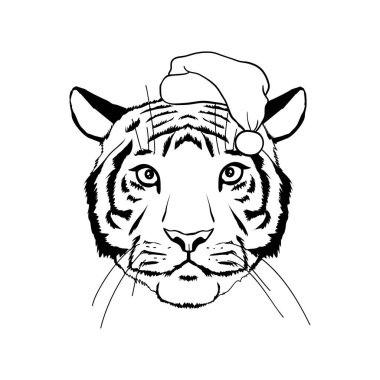 Vector güzel kaplan - kırmızı şapkalı Noel Baba. Mutlu yıllar..