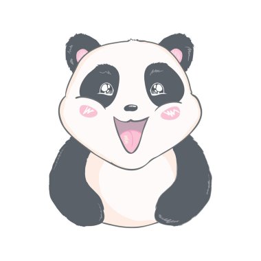 Panda vektör baskısı, bebek duş kartı. Panda çizgi filmi illüstrasyonu, tebrik kartı, doğum günü posteri ya da afişi için çocuk kartları, karalama davetiyesi