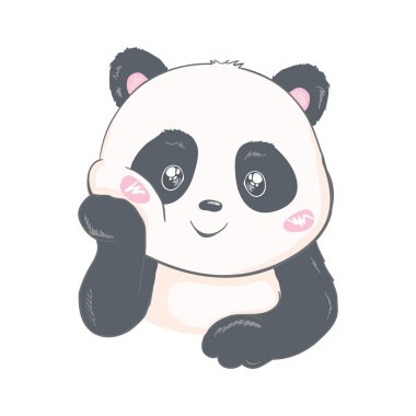 Panda vektör baskısı, bebek duş kartı. Panda çizgi filmi illüstrasyonu, tebrik kartı, doğum günü posteri ya da afişi için çocuk kartları, karalama davetiyesi