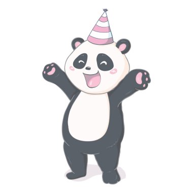 Panda vektör baskısı, bebek duş kartı. Panda çizgi filmi illüstrasyonu, tebrik kartı, doğum günü posteri ya da afişi için çocuk kartları, karalama davetiyesi