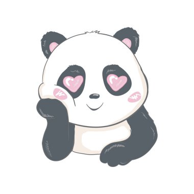 Panda vektör baskısı, bebek duş kartı. Panda çizgi filmi illüstrasyonu, tebrik kartı, doğum günü posteri ya da afişi için çocuk kartları, karalama davetiyesi