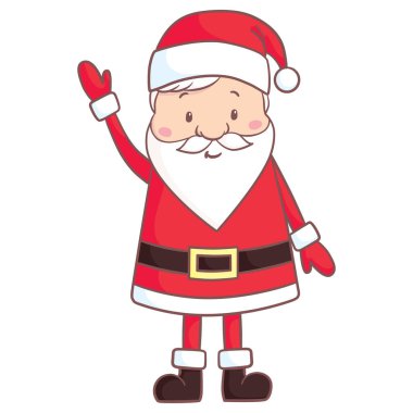 Beyaz arka planda Noel Baba. Geçmiş yılbaşı kartı için vektör illüstrasyonu.