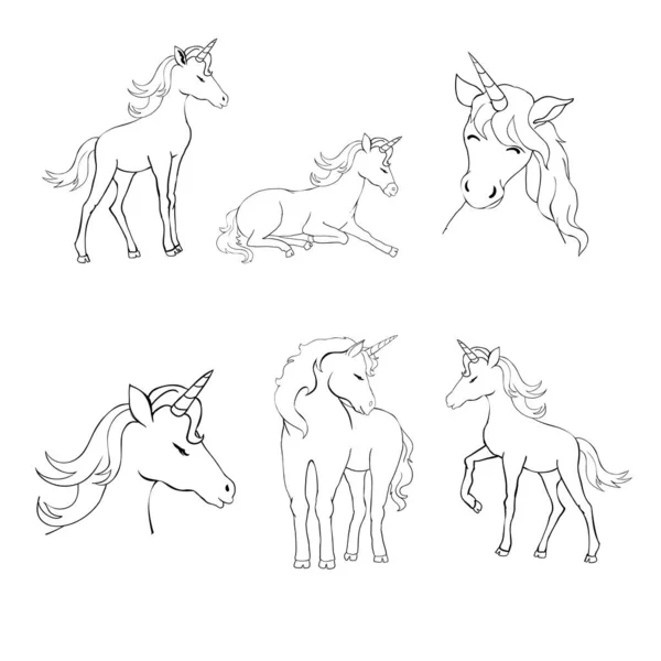 Unicorn Hand Drawn Vector Illustration Lines Logo Coloring Book Greeting — Stock Vector