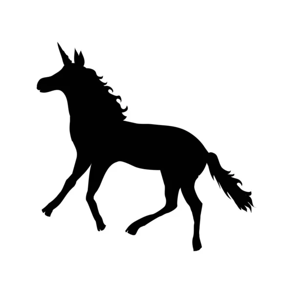 Das Einhorn Auf Weißem Hintergrund Silhouette Eines Einhorns Wunderschönes Magisches — Stockvektor