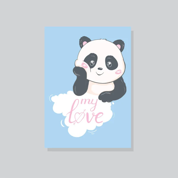 Panda Vektor Tryck Baby Duschkort Panda Tecknad Illustration Gratulationskort Kids — Stock vektor