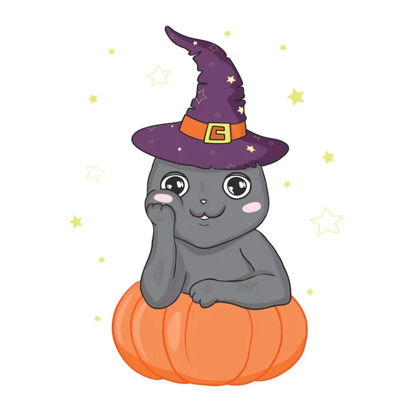 Schwarze Katze Einem Halloween Kürbis Und Geist Die Hintergründe Sind — Stockvektor