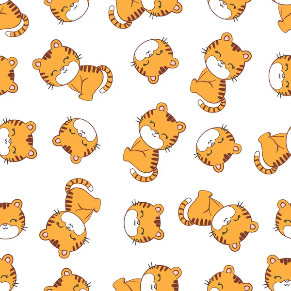 Симпатичные Тигры Нарисованные Вручную Цветной Бесшовный Рисунок Намордниками Животных Декоративные — стоковый вектор