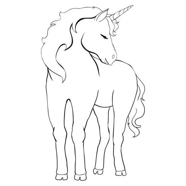 Unicorn Hand Drawn Vector Illustration Lines Logo Coloring Book Greeting — Stock Vector