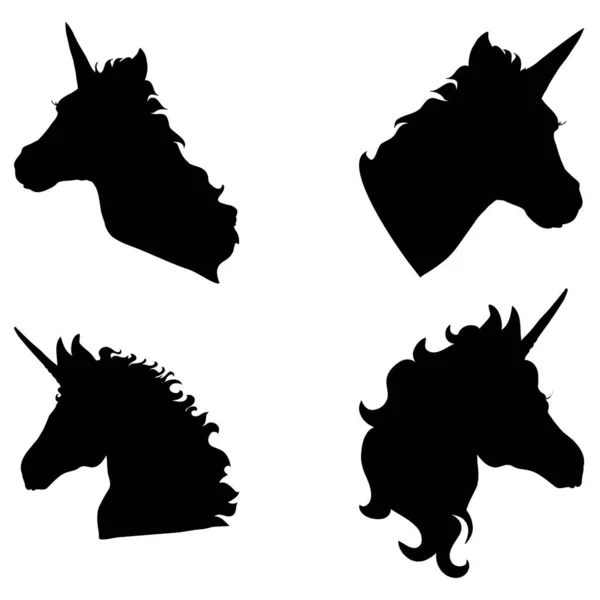 Set Indah Unicorn Siluet Pada Latar Belakang Putih Vektor Ilustrasi - Stok Vektor