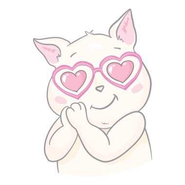 Şirin kedi illüstrasyonu. El yapımı kedi yavrusu sanatı. Gözlüklü Doodle Kitty. Karikatür hayvanı beyazda izole edilmiş. Komik bir tip. Kartlar, posterler, çocuklar için ideal.