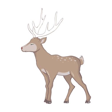 Çizgi film geyiği. Çocuklar için sevimli bir karakter. Çizgi film tarzında vektör illüstrasyonu.