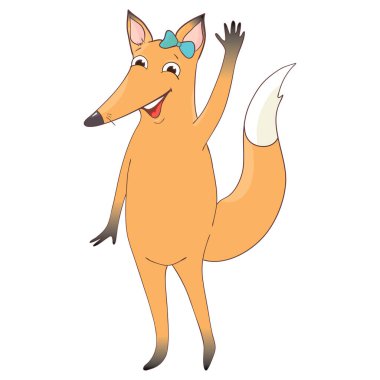 Şirin küçük tilki. Vektör hayvan çizimi. El çizimi tilki çizgi filmi. Bebek tişörtü tasarımı, moda baskısı, kartlar, çocuk kıyafetleri tasarımı için kullanılabilir..