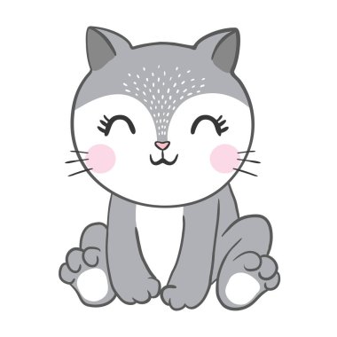 Şirin bir yavru kedi. Bebek partisi için vektör illüstrasyonu, tebrik kartı, parti davetiyesi, moda kıyafetleri baskısı..