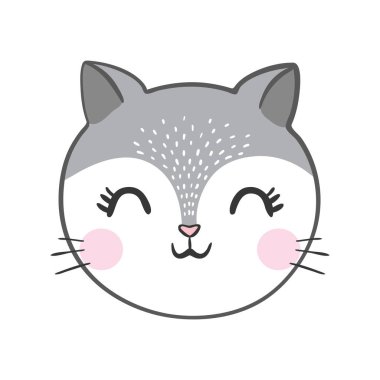 Şirin bir yavru kedi. Bebek partisi için vektör illüstrasyonu, tebrik kartı, parti davetiyesi, moda kıyafetleri baskısı..