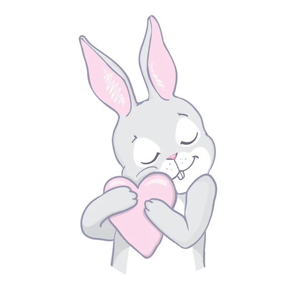Drawn Cute Bunny 프린트된 디자인 티셔츠에 아이들 Vector Illustration — 스톡 벡터