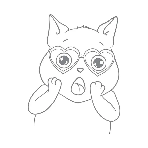 ベクトルかわいい猫イラスト 手描きのおしゃれな子猫アート メガネでキティちゃんを人形 白に隔離された漫画動物 面白い人物だ カード ポスター 子供のための理想的な印刷 — ストックベクタ