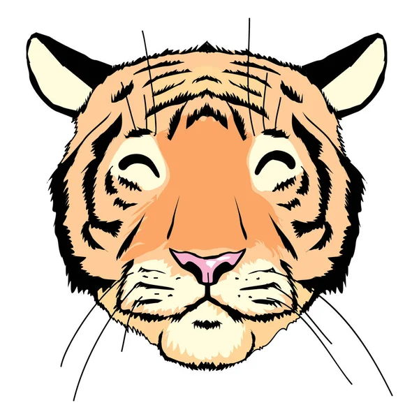 タイガーヘッド 獣の積極的な王の漫画の正面 狩猟トロフィーのシンボル 白い背景に隔離された壮大なジャングルの動物のベクトルイラスト — ストックベクタ