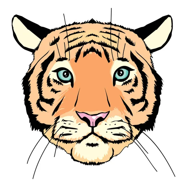 Cabeza Tigre Cara Frontal Dibujos Animados Agresivo Rey Las Bestias — Vector de stock